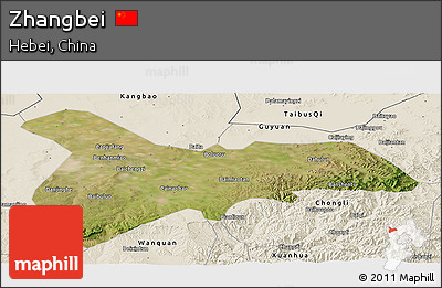 Satellite Panoramic Map of Zhangbei, shaded relief outside