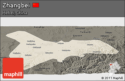 Shaded Relief Panoramic Map of Zhangbei, darken