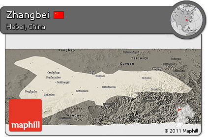 Shaded Relief Panoramic Map of Zhangbei, darken