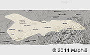 Shaded Relief Panoramic Map of Zhangbei, darken, semi-desaturated