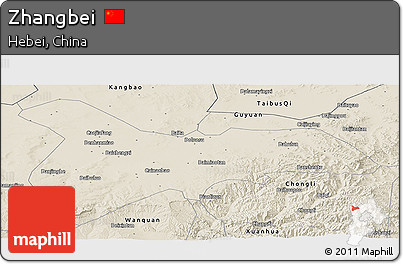 Shaded Relief Panoramic Map of Zhangbei