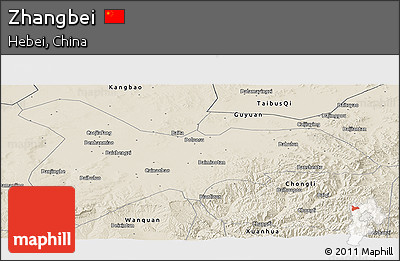 Shaded Relief Panoramic Map of Zhangbei