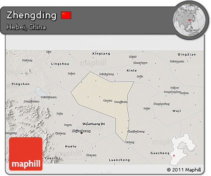 Shaded Relief 3D Map of Zhengding, semi-desaturated