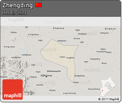 Shaded Relief 3D Map of Zhengding, semi-desaturated