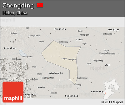 Shaded Relief 3D Map of Zhengding, semi-desaturated