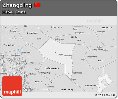 Silver Style 3D Map of Zhengding