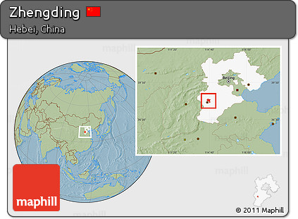 Savanna Style Location Map of Zhengding, highlighted parent region, hill shading