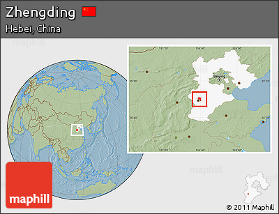 Savanna Style Location Map of Zhengding, highlighted parent region, hill shading