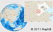 Shaded Relief Location Map of Zhengding, highlighted parent region
