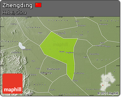 Physical Map of Zhengding, semi-desaturated