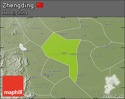 Physical Map of Zhengding, semi-desaturated