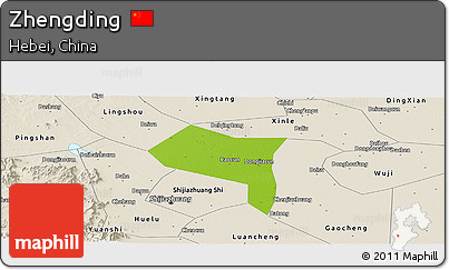 Physical Panoramic Map of Zhengding, shaded relief outside