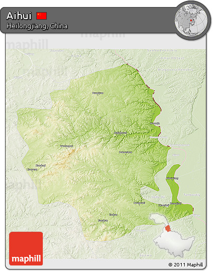 Physical 3D Map of Aihui, lighten