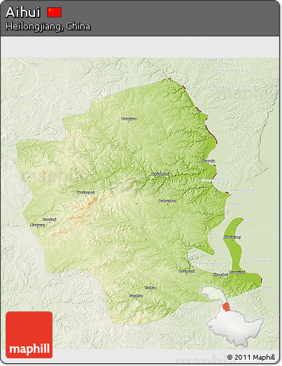 Physical 3D Map of Aihui, lighten