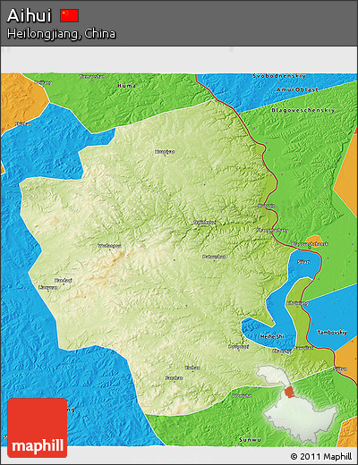Physical 3D Map of Aihui, political outside