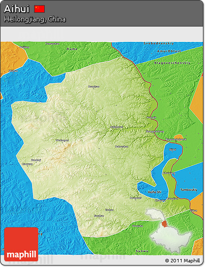 Physical 3D Map of Aihui, political outside