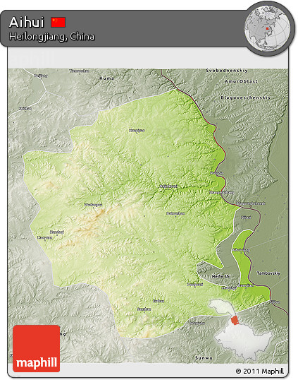 Physical 3D Map of Aihui, semi-desaturated