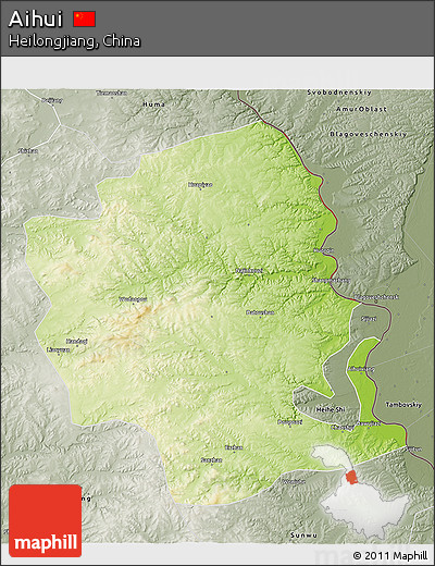 Physical 3D Map of Aihui, semi-desaturated