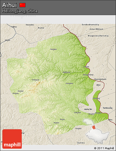 Physical 3D Map of Aihui, shaded relief outside