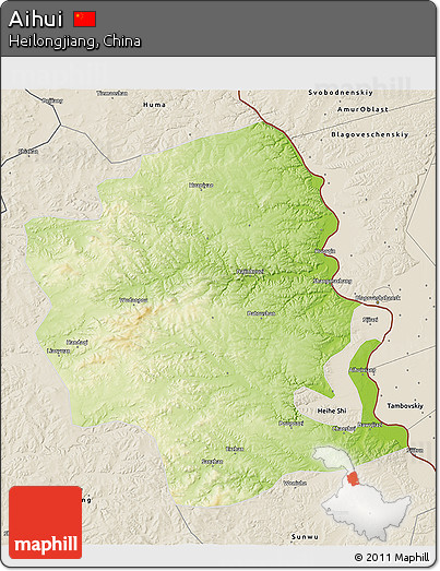 Physical 3D Map of Aihui, shaded relief outside