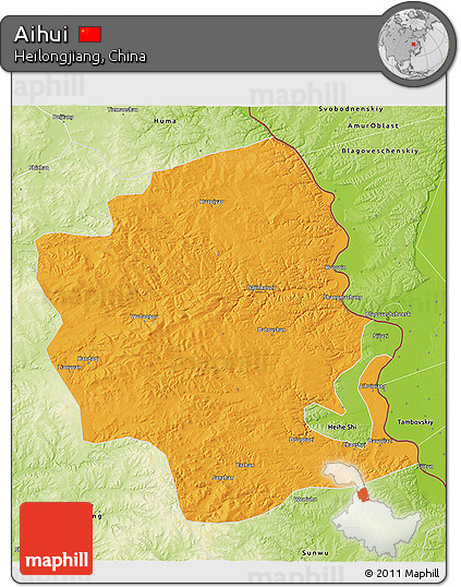 Political 3D Map of Aihui, physical outside