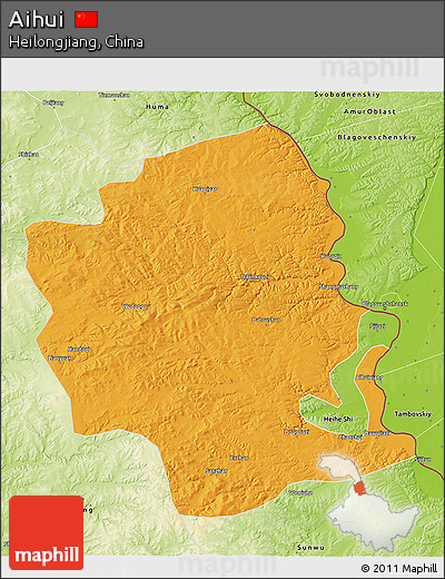 Political 3D Map of Aihui, physical outside