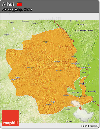 Political 3D Map of Aihui, physical outside