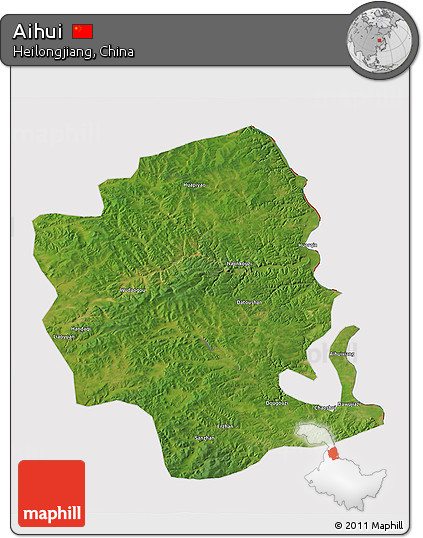 Satellite 3D Map of Aihui, cropped outside