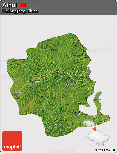 Satellite 3D Map of Aihui, cropped outside