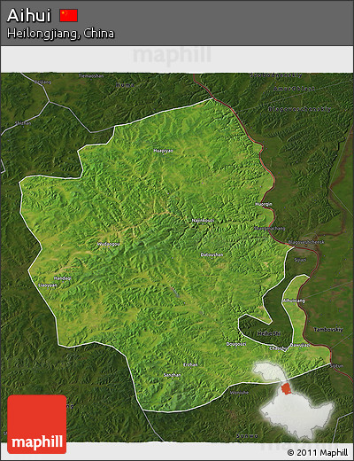 Satellite 3D Map of Aihui, darken