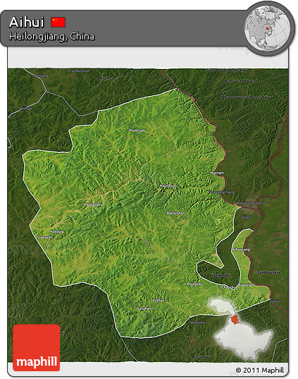 Satellite 3D Map of Aihui, darken