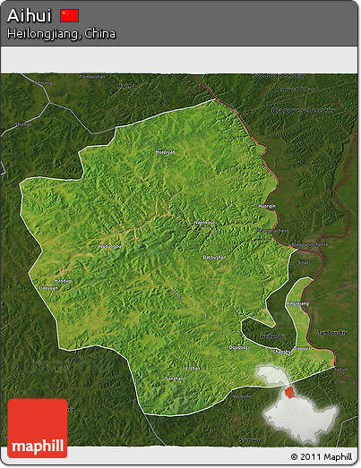 Satellite 3D Map of Aihui, darken