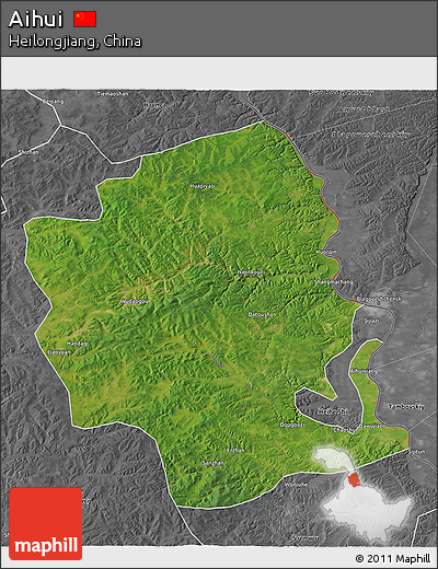 Satellite 3D Map of Aihui, desaturated