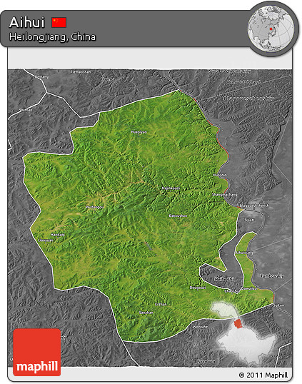 Satellite 3D Map of Aihui, desaturated