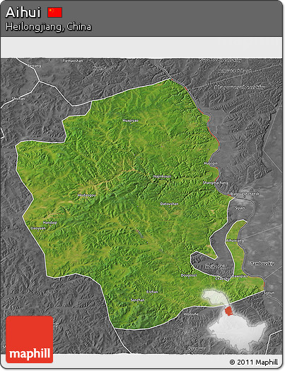 Satellite 3D Map of Aihui, desaturated