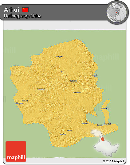 Savanna Style 3D Map of Aihui, single color outside