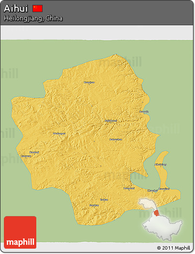 Savanna Style 3D Map of Aihui, single color outside