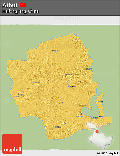 Savanna Style 3D Map of Aihui, single color outside