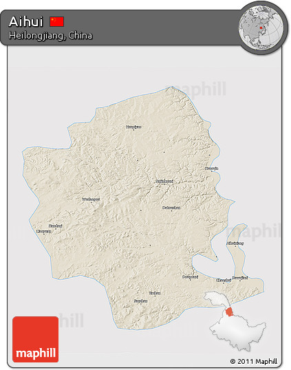 Shaded Relief 3D Map of Aihui, single color outside
