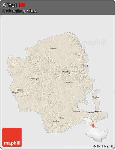 Shaded Relief 3D Map of Aihui, single color outside