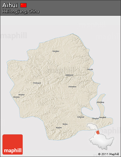 Shaded Relief 3D Map of Aihui, single color outside