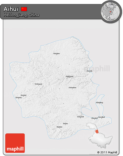 Silver Style 3D Map of Aihui, single color outside