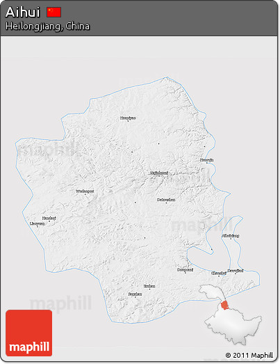 Silver Style 3D Map of Aihui, single color outside