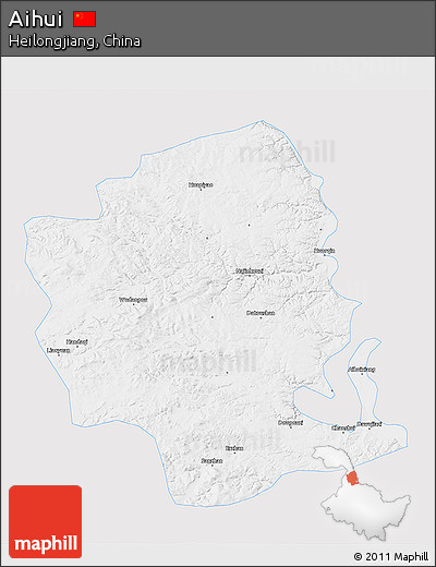 Silver Style 3D Map of Aihui, single color outside