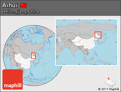 Gray Location Map of Aihui, highlighted country, within the entire country