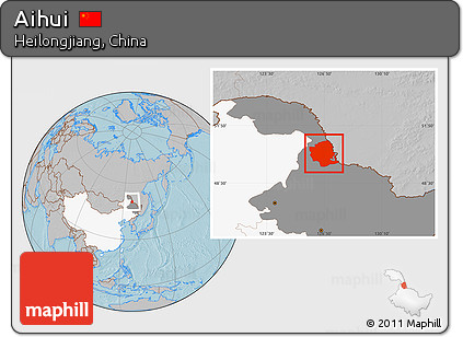 Gray Location Map of Aihui, highlighted country, highlighted parent region, hill shading