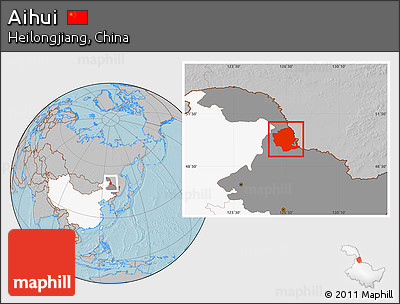 Gray Location Map of Aihui, highlighted country, highlighted parent region, hill shading