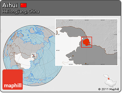 Gray Location Map of Aihui, highlighted country, highlighted parent region, hill shading