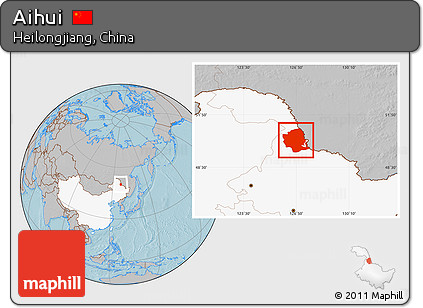 Gray Location Map of Aihui, highlighted country, hill shading