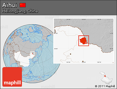 Gray Location Map of Aihui, highlighted country, hill shading